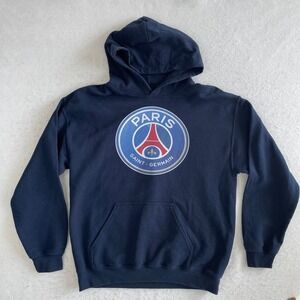 Paris Saint-Germain Hoodie Mens Navy Blue PSG Soccer Pullover Fleece Pocket